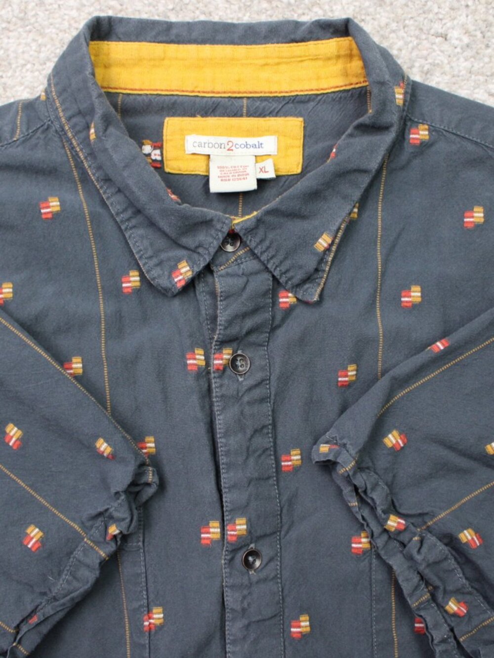Carbon2Cobalt Shirt Mens XL Blue Geometric AOP Cotton Short Sleeve Button Casual